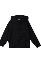 United Colors of Benetton Erkek Çocuk Kanguru Sweatshirt 3EB5C503A Siyah