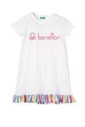 United Colors Of Benetton Kız Çocuk Elbise BNT-G21229 Beyaz