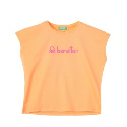 United Colors Of Benetton Kız Çocuk Tshirt BNT-G21304 Açık Turuncu